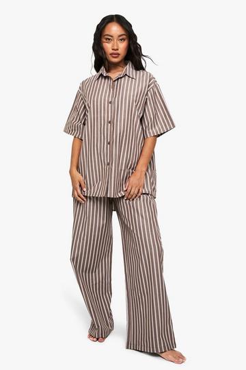 Katoenen Monochrome Gestreepte Pyjama Broek chocolate