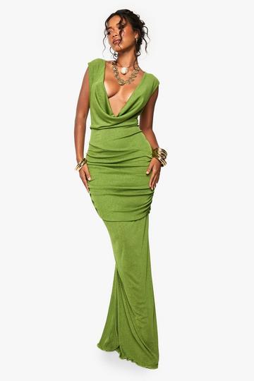 Deep Cowl Ruched Maxi Dress olive