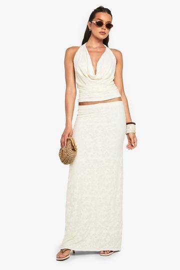 Jaquard Bloemen Maxi Rok cream