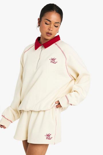 Contrast Seam And Collar Ath Club Short Tracksuit ecru
