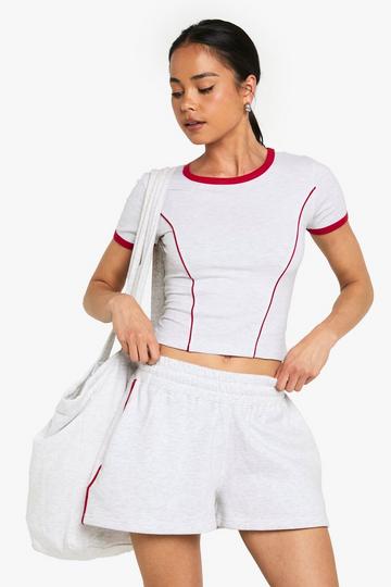 Piping Detail T-shirt And Short Tracksuit ash grey