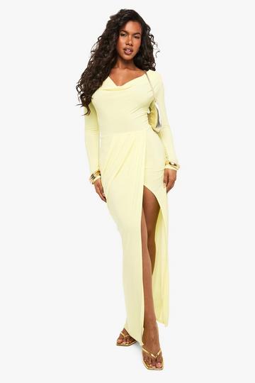 Slinky Long Sleeve Wrap Maxi Dress lemon