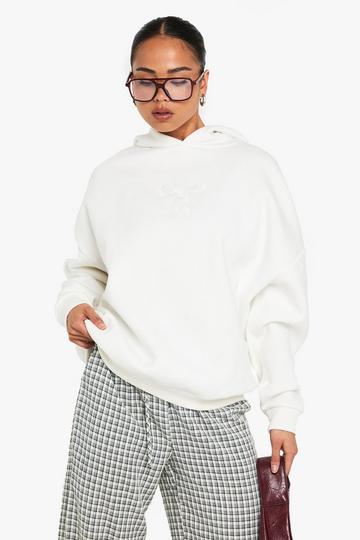 Ditsy Floral Lined Hood Embroidered Bow Hoodie cream