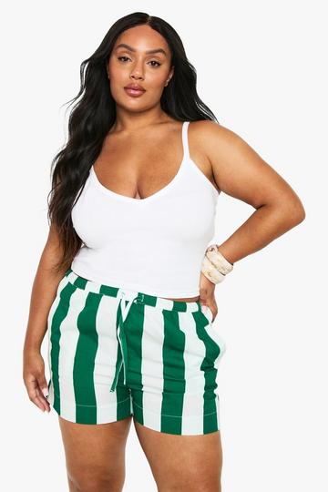 Plus Wide Stripe Woven Flippy Shorts green