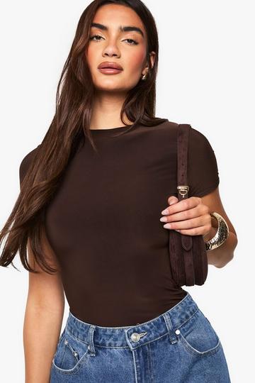 Double Layer Slinky Short Sleeve Bodysuit chocolate