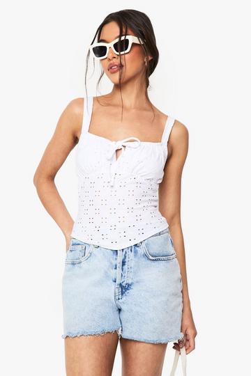 BRODERIE STRAPPY MILKMAID TOP white