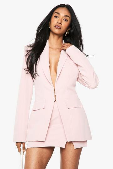 Seam Detail Plunge Front Fitted Blazer pink