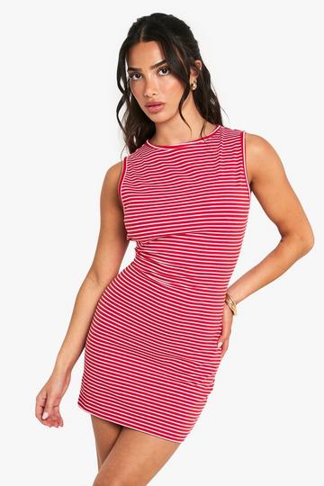 Petite Stripe Sleeveless A-Line Mini Dress red