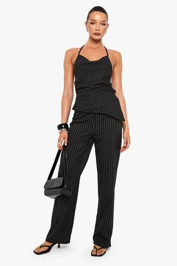 Geweven Gestreepte Set Met Halter Neck black
