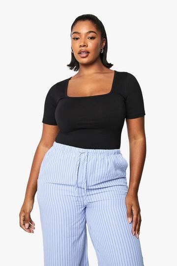 Plus Cotton Square Neck Bodysuit black