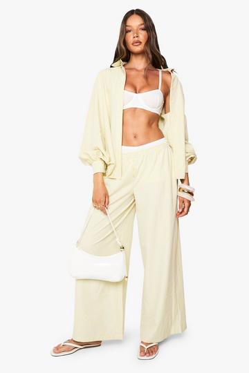 Stripe Button Detail Wide Leg Trousers yellow