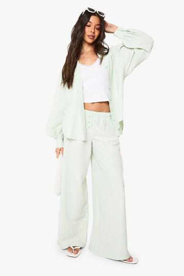 Stripe Button Detail Wide Leg Trousers mint