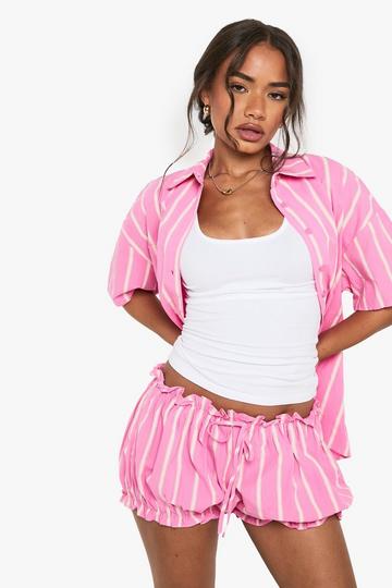 Gestreepte Bloemenprint Broek Met Touwtjes pink