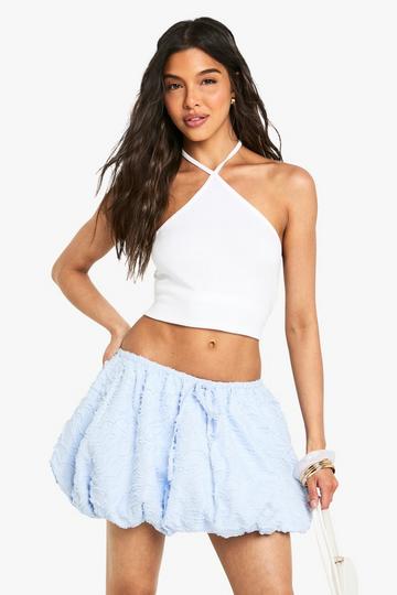 Textured Puffball Mini Skirt blue