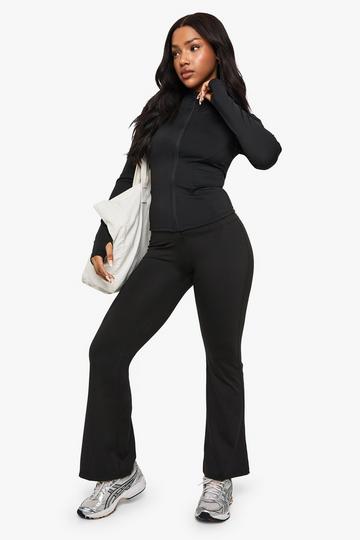 Zip Through Jacket and Tummy Control Flare Legging Co-ord black