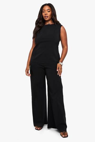 Plus Bengaline Cinched Waist Top & Trouser Co Ord black