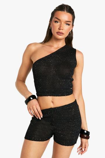 Sequin Knit Sheer Knitted Hot Pant black