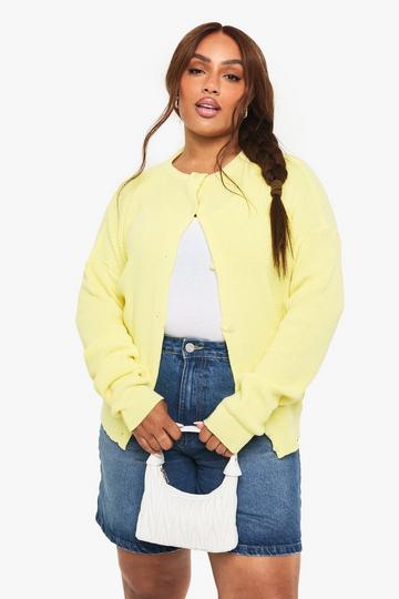Plus Fine Gauge Crew Neck Cardigan lemon