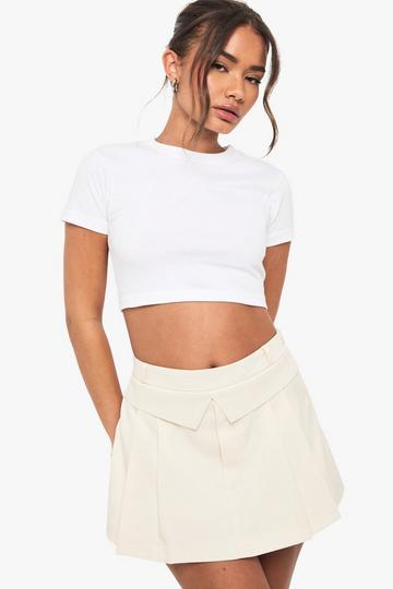 Foldover Pleated Tailored Skort ecru