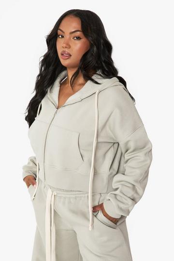 Plus Korte Boxy Hoodie Met Contrasterende Touwtjes sage