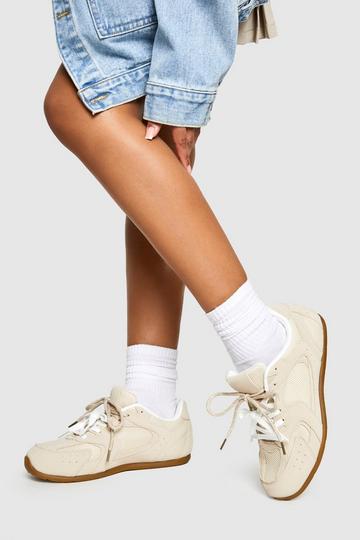 Double Lace Detail Flat Trainers beige