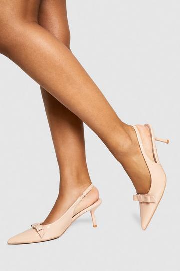 Bow Patent Mid Heel Slingback Court Shoes nude