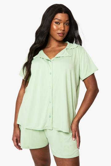 Plus Pyjama Set Met Korte Mouwen En Shorts sage