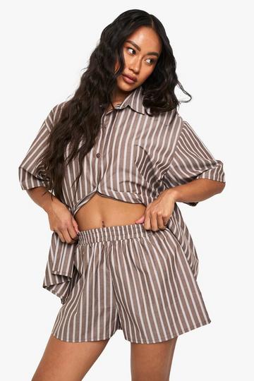 Katoenen Monochrome Gestreepte Pyjama Shorts chocolate