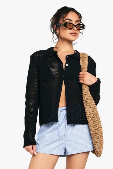 Cardigan boutonné en crochet black