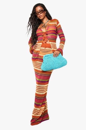 Beach Stripe Tie Front Knitted Top and Maxi Skirt multi
