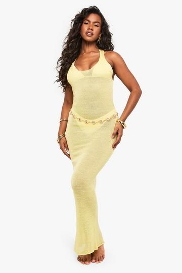 Beach Sheer Knit Twist Back Maxi Dress lemon