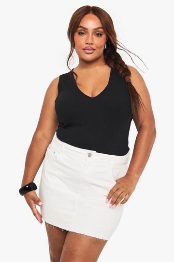 Plus Rib V Neck Tank Top black
