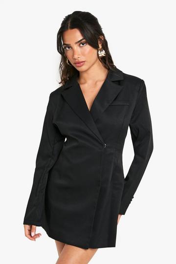 Petite Structured Oversized Wrap Over Blazer Dress black