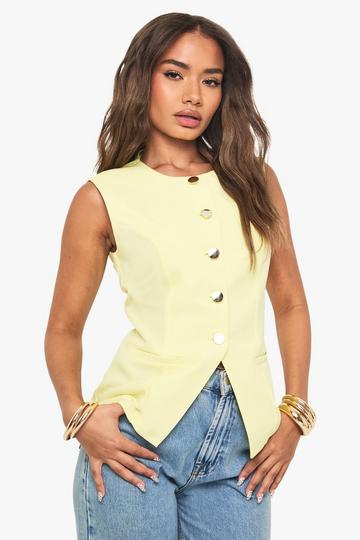 Lemon Yellow Gold Button Tailored Waistcoat