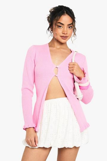 Cardigan en maille douce à ourlets ondulés pink