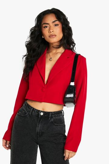 Basic Woven Relaxed Fit Crop Blazer red