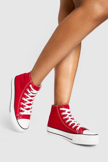 HIGH TOP PLATFORM LACE UP TRAINERS red