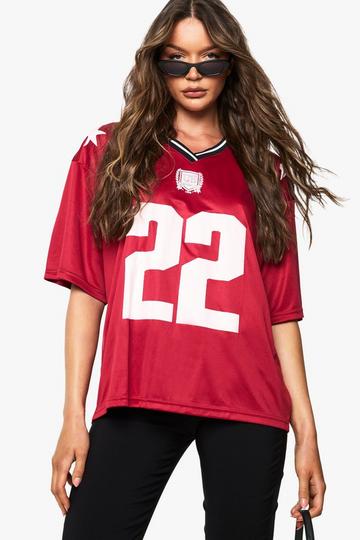 22 Oversized V Neck Football Top red