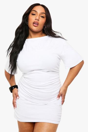 PLUS ROUCHED SIDE T SHIRT DRESS white