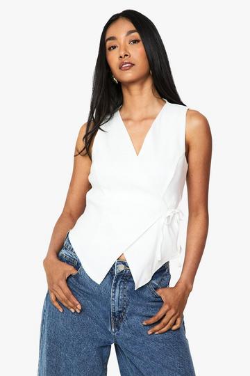 Bengaline Wrap Detail Buckle Waistcoat white