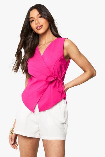 Bengaline Wrap Detail Buckle Waistcoat pink