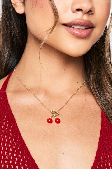 Oversized Cherry Pendant Necklace gold