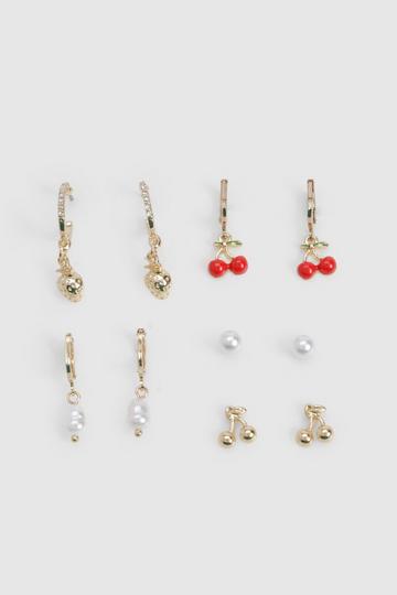 Fruit En Parel Oorbellen (5 Paar) gold