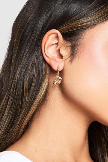 Gold Metallic Cherry Huggie Hoop Earrings