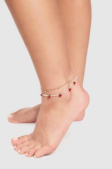 Gold Metallic Cherry Beaded Anklet