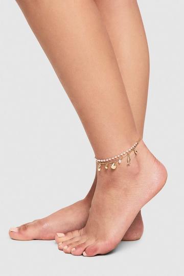 Gold Metallic Pearl & Shell Anklet 2 Pack