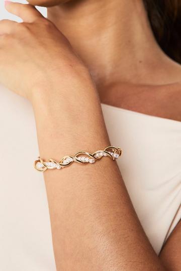 Metallic Pearl Detail Twisted Gold Bangle