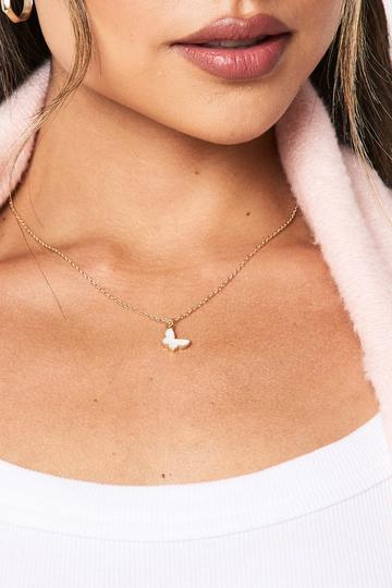 Enamel Butterfly Pendant Necklace gold