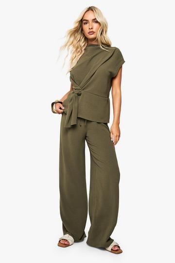 Woven Drape Blouse & Trouser Co-Ord olive