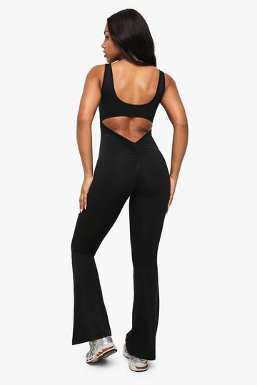 Active Scrunch Bum Flared Leg Jumpsuit black